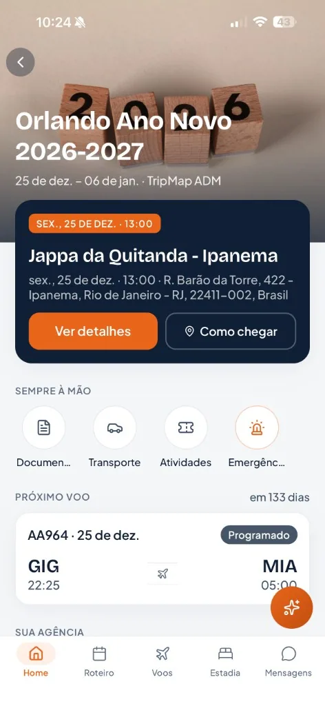 App TripMap com a home da viagem
